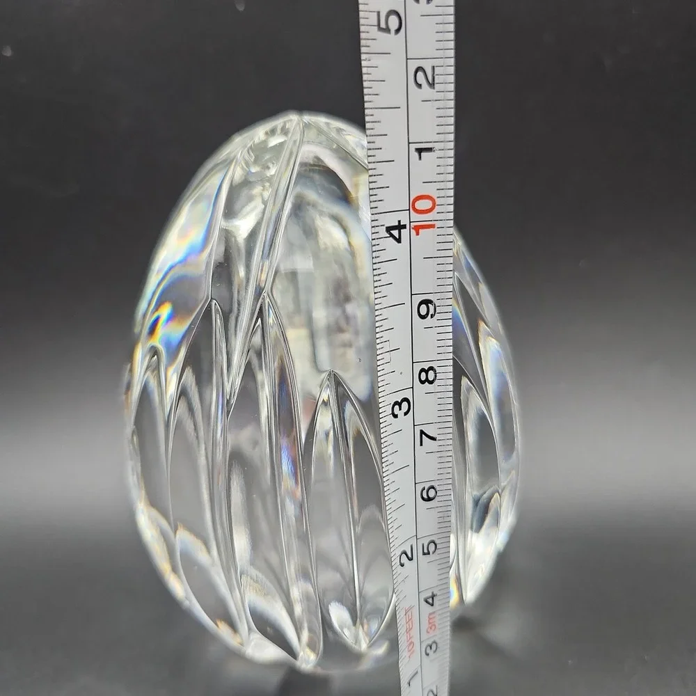Vintage Cut Lead Crystal Egg Paperweight Vertical Ribbed Starburst Base 4.5
